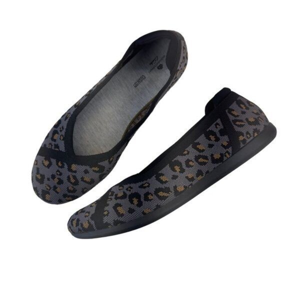 Clarks Womens Knit Leopard Print Ballet Flats Size 8.5W Black/Gray Slip-On Shoes - Picture 8 of 12